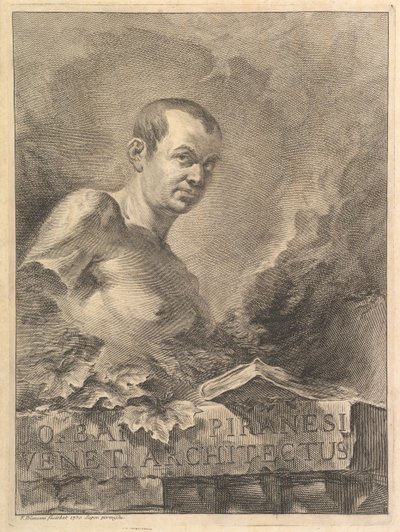 Portrett av G.B. Piranesi i etterligning av en antikk byste, fra Opere vari di Architettur ..., 1750. av Francesco Polanzani