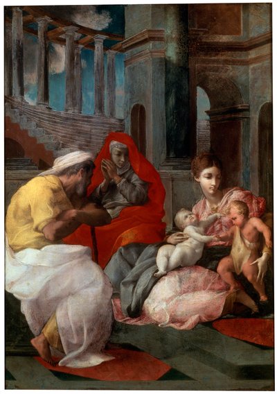 Den hellige familie med døperen Johannes og den hellige Elizabeth, 1541 av Francesco Primaticcio