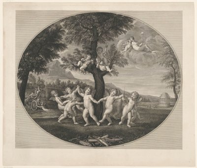 Putti danser rundt et tre av Francesco Rosaspina