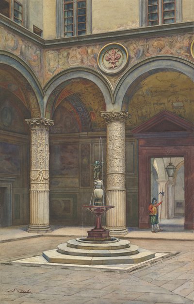 Gårdsplassen til Palazzo Vecchio, Firenze, 1800-tallet. av Francesco Salviati