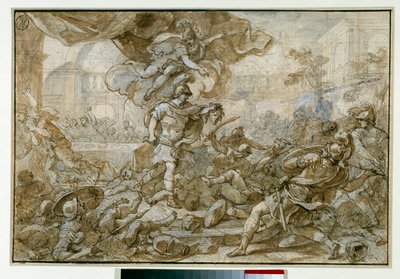 Mytologi: "" Se våpenet til hodet til Meduse endres til stein Phinee og hans soldater "" Tegning av Francesco Solimena dit l "Abbate Ciccio ou l" Abbe Ciccio av Francesco Solimena