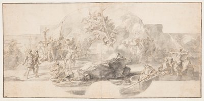 Studie for maleri "The Landing of Columbus in America," Sala del Minor Consiglio, Palazzo Ducale, Genova, Italia av Francesco Solimena