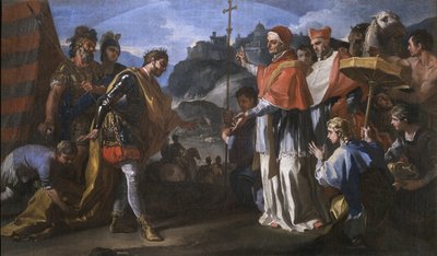 Møtet mellom kong Ratchis av Longobardene og pave Zacharias under beleiringen av Perugia av Francesco Solimena