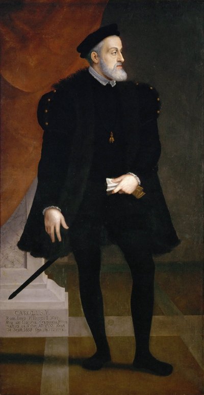 Portrett av keiser Karl V (1500-1558) - Francesco Terzio (Terzi) (ca. 1523-1591). Olje på lerret, ca. 1550. Dimensjon : 204x108 cm. Kunsthistorisk museum, Vienne av Francesco Terzio