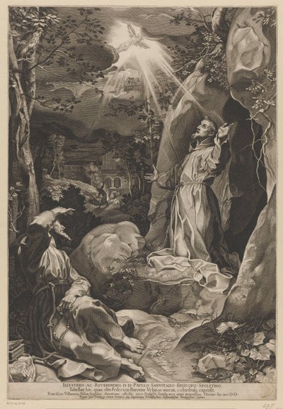 Francis mottar stigmata av Francesco Villamena