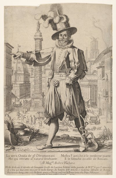 Giovanni Alto Johann Alten, Ioannes Altus står på Quirinal-høyden i Roma, med ham..., av Francesco Villamena