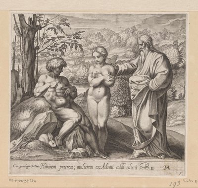 Gud skaper mann og kvinne Malerier i Raphaels Loggia (serietittel) La Sacra Genesi (serietittel) av Francesco Villamena