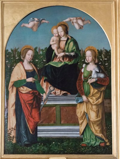 Madonna og barn, St. Agatha og St. Agnes av Francesco Zaganelli di Bosio