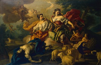 Juno plasserer Eyes of Argo i Tail of a Peacock (olje på lerret) av Francesco de Mura