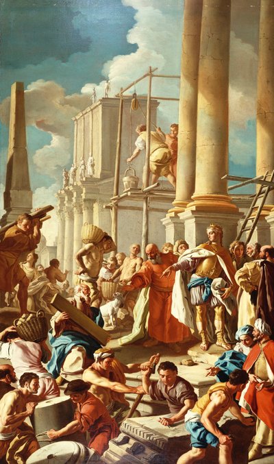 Robert av Anjou bygger kirken Santa Chiara, Napoli (olje på lerret) av Francesco de Mura
