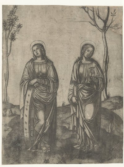 Saints Catherine med et ødelagt hjul og Lucia med øynene på et fat av Francesco di Francia (attributed to)