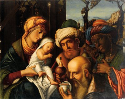 Tilbedelse av magiene av Francesco di Simone da Santacroce