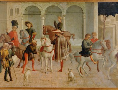 Cavaliers i rettssalen til Gualtieri di Saluzzo (tempera på tre) av Francesco di Stefano Pesellino