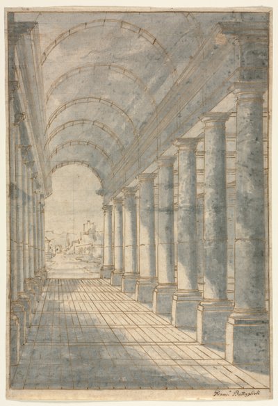 Tønnehvelvet arkade gjengitt i perspektiv, 1700-tallet. av Francessco Battaglioli