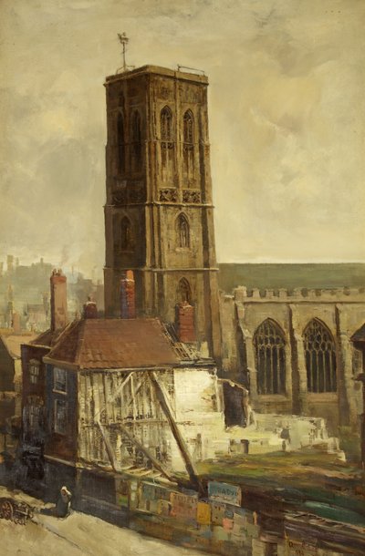 Utsikt over Temple Church (olje på lerret) av Francis Abel William Taylor Armstrong