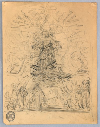 Skisse av figur på et kors av Francis Augustus Lathrop