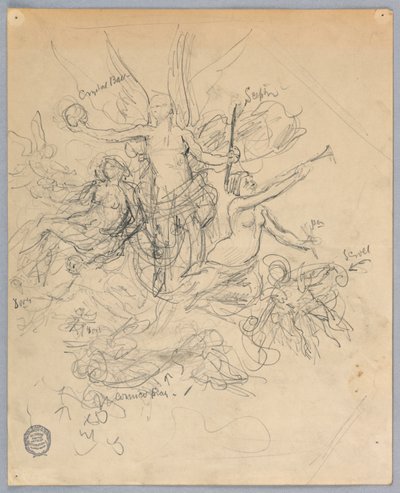 Skisse av bevinget figur, muligens Fortuna av Francis Augustus Lathrop