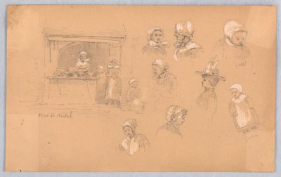 Skisser av byfolk i Mont St. Michel og Vitré av Francis Augustus Lathrop