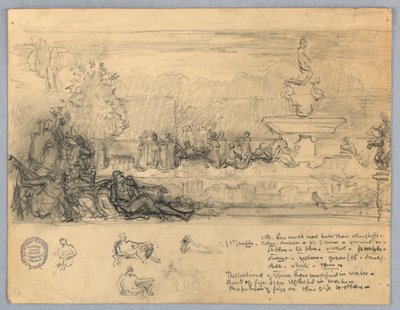 Studer for et veggmaleri eller panel av Francis Augustus Lathrop