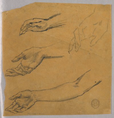 Tre studier av en hånd og arm av Francis Augustus Lathrop