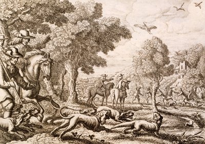 Oterjakt ved en elv, gravert av Wenceslaus Hollar, 1671 av Francis Barlow