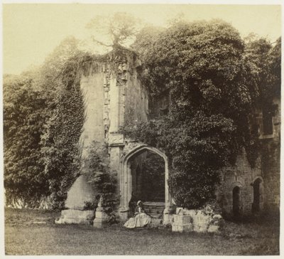 Ruïne van Raglan Castle i Monmouthshire Raglan slott. Grand Staircase (tittel på objekt) av Francis Bedford