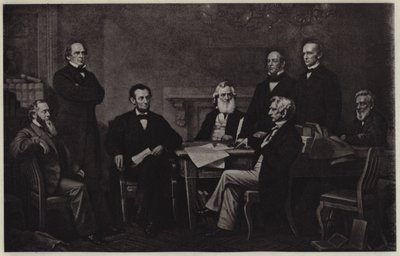 Første lesning av Abraham Lincolns Emancipation Proclamation (litho) av Francis Bicknell (after) Carpenter