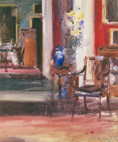 Interiør i Artists House, Ainslie Place, Edinburgh (wc på papir) av Francis Campbell Boileau Cadell