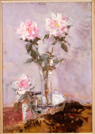 Rosa roser i en glassvase av Francis Campbell Boileau Cadell