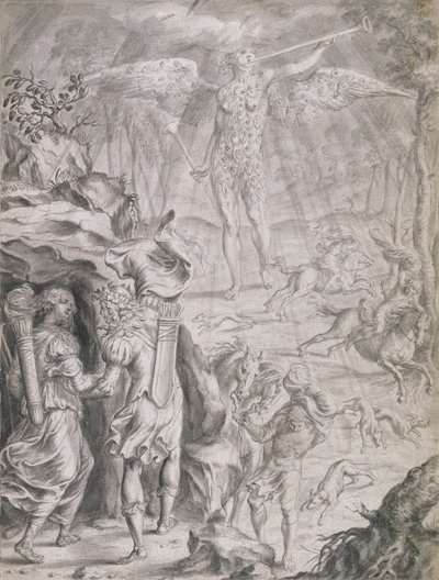 Dido og Aeneas ly i en hule (vask på papir) av Francis Cleyn