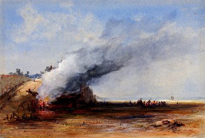 Brenning av en gammel båt, 1800-tallet. av Francis Danby