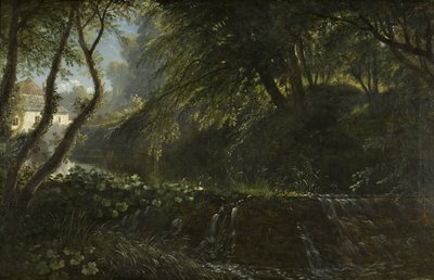 Elvescene med Weir og Mill, ca. 1823 av Francis Danby
