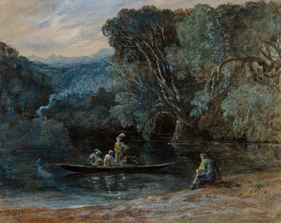 Elvebilde med båt og figurer, ca. 1825 av Francis Danby