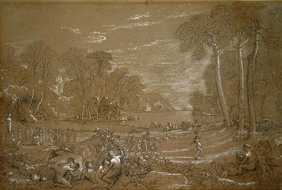 Studie for gullalderen (blyant og kritt på papir) av Francis Danby