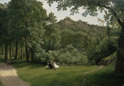 Utsikt over Blaise Castle Woods (olje på panel) av Francis Danby