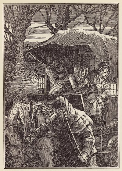 Illustrasjon til Sirissen på ildstedet av Charles Dickens (fargelitografi) av Francis Donkin Bedford