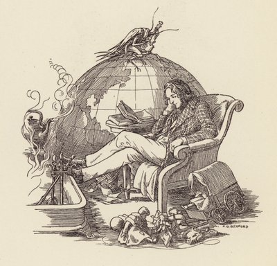 Illustrasjon til Sirissen på ildstedet av Charles Dickens (fargelitografi) av Francis Donkin Bedford