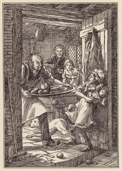 Illustrasjon til Sirissen på ildstedet av Charles Dickens (fargelitografi) av Francis Donkin Bedford
