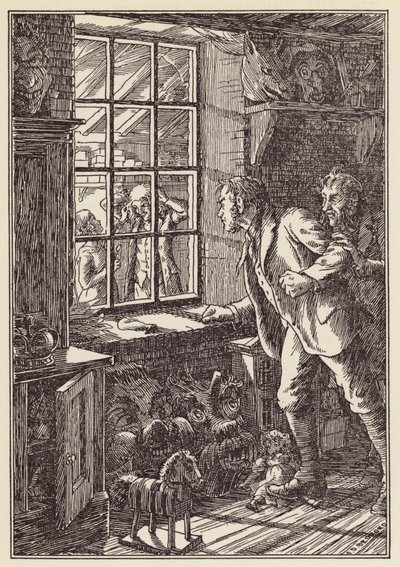 Illustrasjon til Sirissen på ildstedet av Charles Dickens (fargelitografi) av Francis Donkin Bedford