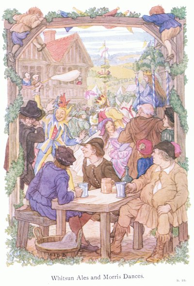 Pinseøl og Morris-dansere (fargelitografi) av Francis Donkin Bedford