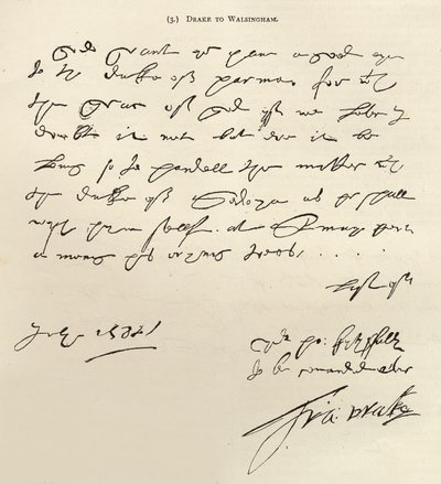 Brev fra Sir Francis Drake til Sir Francis Walsingham signert 29. juli 1588, publisert i 