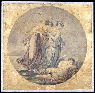 Graces Awakening Cupid, etter et maleri av Benjamin West (1738-1820) 1778-81 (mekanisk maleri) av Francis Eginton