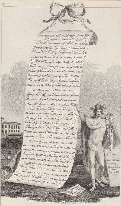 Trade Card for Diverse Professions &c., Birmingham, 1800 av Francis Eginton