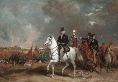 Viscount Hardinge, generalguvernør i India, akkompagnert av sine to sønner og oberst Wood, på slagmarken til Ferozeshah av Francis Grant