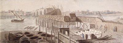 Bygging av Blackfriars Bridge, c1762 av Francis Grose
