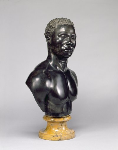 Byste av en mann, ca. 1758 (svart kalkstein og gul marmor) (se også 281574) av Francis Harwood