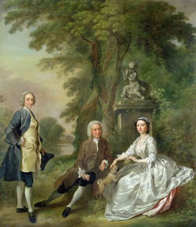 Jonathan Tyers (d.1767) og hans datter, Elizabeth, og hennes ektemann, John Wood, ca. 1750-52 av Francis Hayman