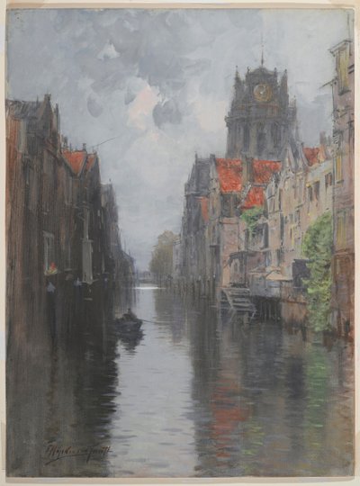 Behind the Groote Kirk, Dordrecht, ca. 1880-tallet (wc over trekull på papp) av Francis Hopkinson Smith