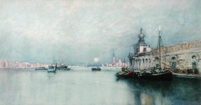 Måneoppgang på Canal Grande (akvarell på papir) av Francis Hopkinson Smith