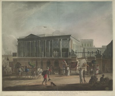 Utsikt over et hus, fabrikk og basar i Calcutta av Francis Jukes